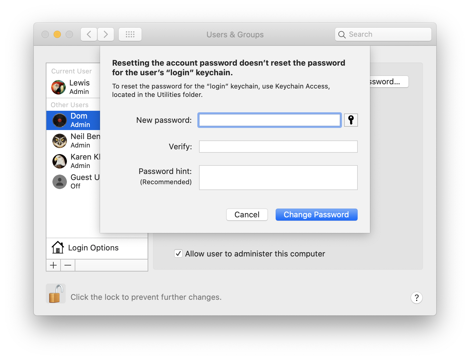 create a new password for mac log in